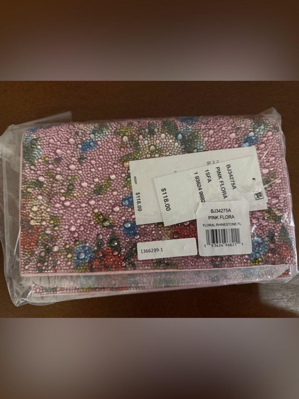 Betsey Johnson Pink Floral rhinestone clutch NWT - Picture 2 of 3